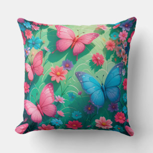 Colourful Butterflies in a Vibrant Flower Cushion