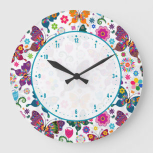 Colourful Butterflies Large Clock
