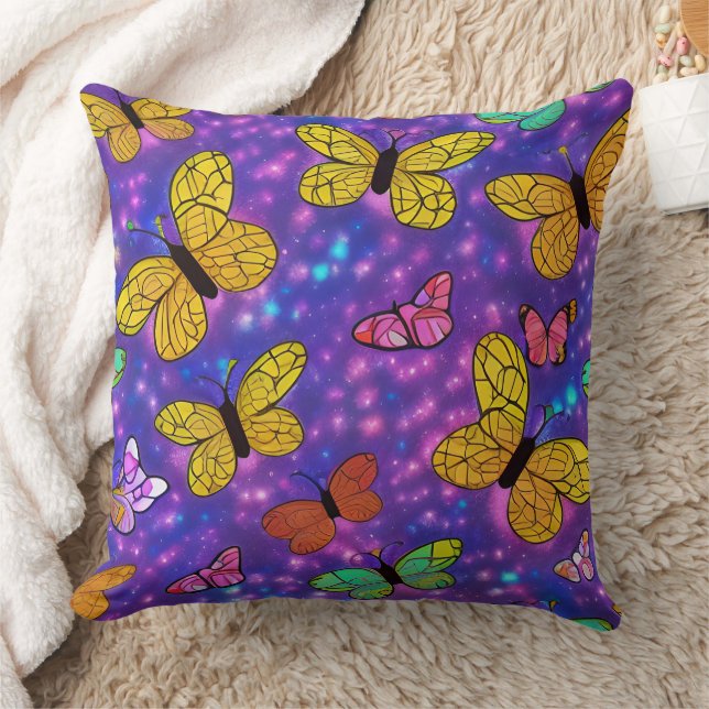 Colourful Butterflies & Neon Fireflies Cushion (Blanket)