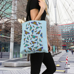 Colourful butterflies on baby blue - customisable  tote bag