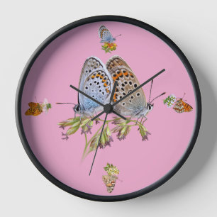 Colourful Butterflies on Soft Pink Clock