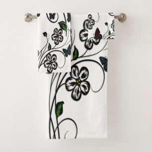Colourful Butterflies on White Flowers Bath Towel Set