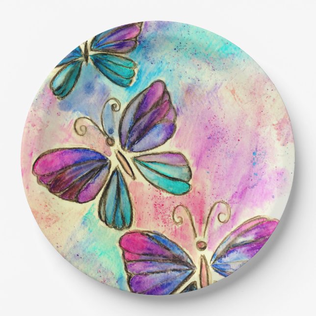Colourful Butterflies Paper Plates (Front)