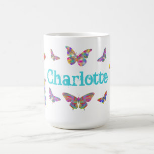 Colourful butterflies pattern add name coffee mug
