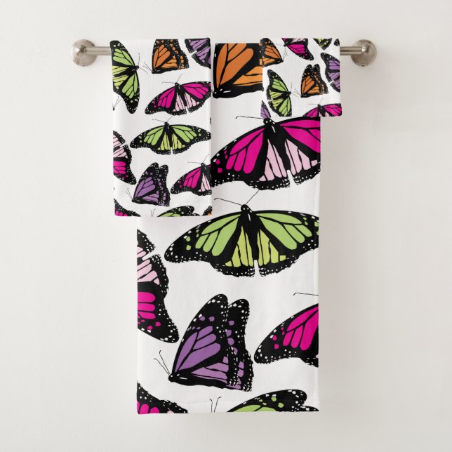 Colourful Butterflies Pattern Bath Towel Set (Insitu)
