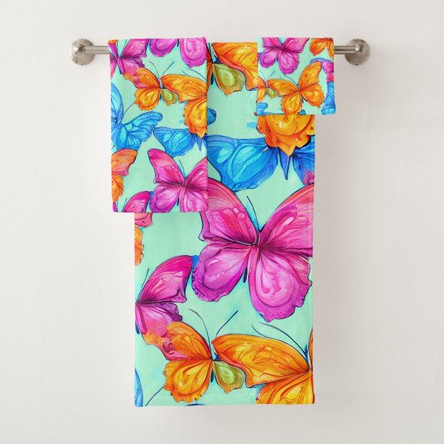 Colourful Butterflies Pattern  Bath Towel Set (Insitu)