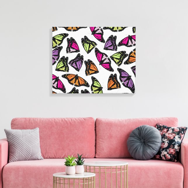 Colourful Butterflies Pattern Canvas Print (Insitu(LivingRoom))
