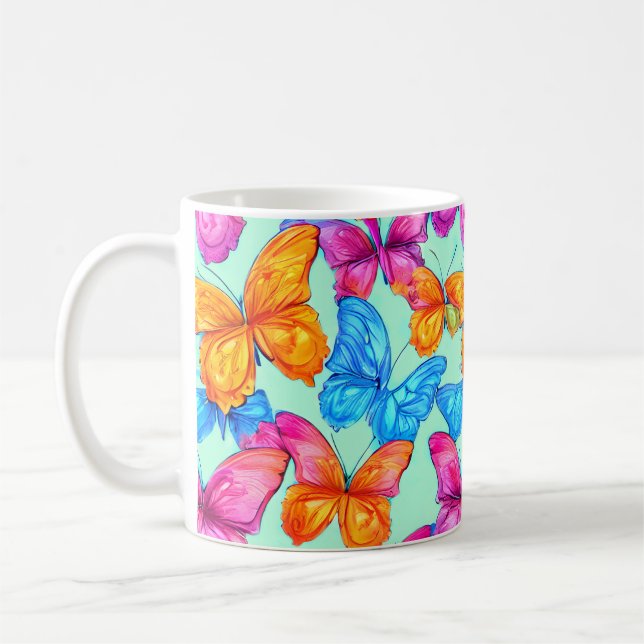 Colourful Butterflies Pattern Coffee Mug (Left)