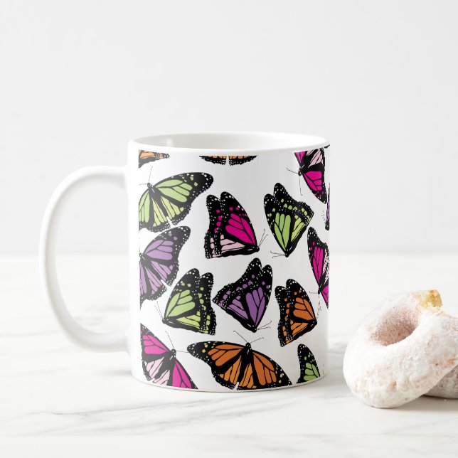 Colourful Butterflies Pattern Coffee Mug (With Donut)