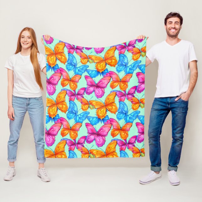 Colourful Butterflies Pattern  Fleece Blanket (In Situ)