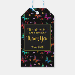 Colourful Butterflies Pattern on Black Thank You Gift Tags