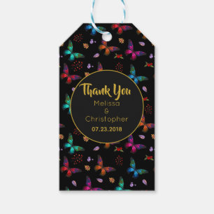 Colourful Butterflies Pattern on Black Wedding Gift Tags