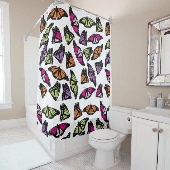 Colourful Butterflies Pattern Shower Curtain (In Situ)