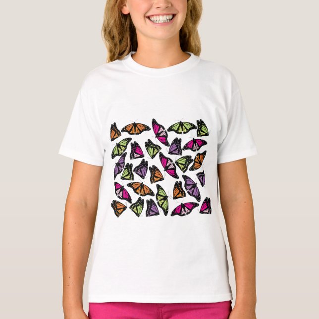 Colourful Butterflies Pattern T-Shirt (Front)