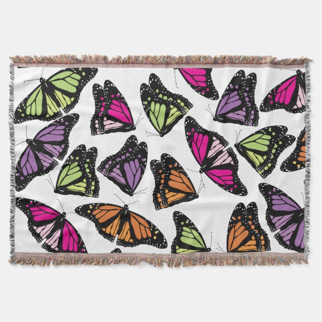 Colourful Butterflies Pattern Throw Blanket (Front)