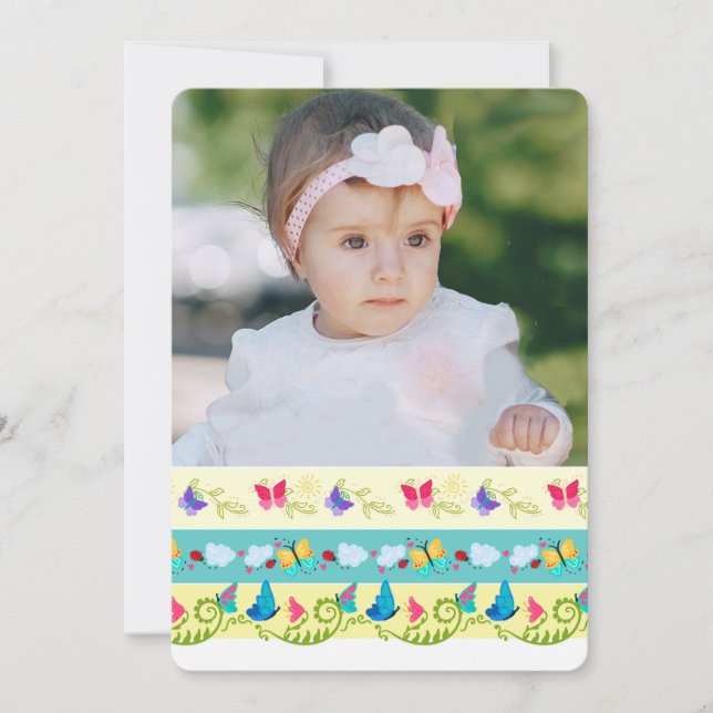 Colourful Butterflies Photo Birthday Invitation (Front)