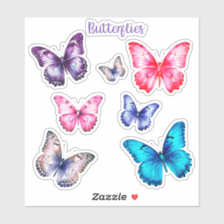 Colourful Butterflies Pink Blue Purple Vary Sizes