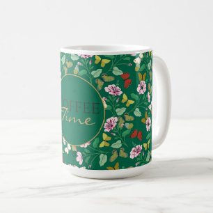Colourful Butterflies Pink Flowers Green Botanical Coffee Mug