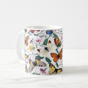Colourful Butterflies Pink Flowers & Green Leaves Coffee Mug