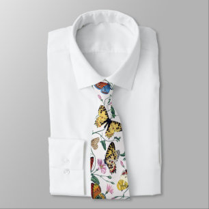 Colourful Butterflies Pink Flowers & Green Leaves Tie