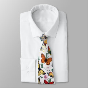 Colourful Butterflies Pink Flowers & Green Leaves Tie