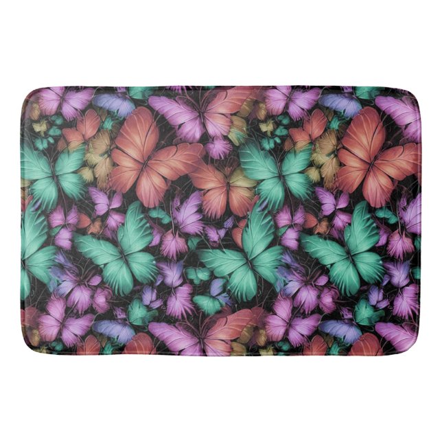 Colourful Butterflies Print Bath Mat (Front)