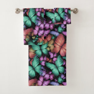 Colourful Butterflies Print Bath Towel Set
