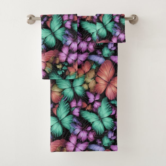 Colourful Butterflies Print Bath Towel Set (Insitu)