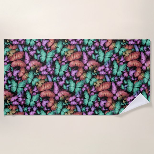 Colourful Butterflies Print Beach Towel (Front)