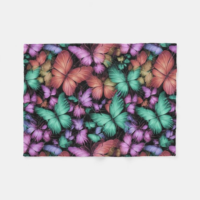 Colourful Butterflies Print Fleece Blanket (Front (Horizontal))