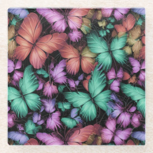 Colourful Butterflies Print Glass Coaster