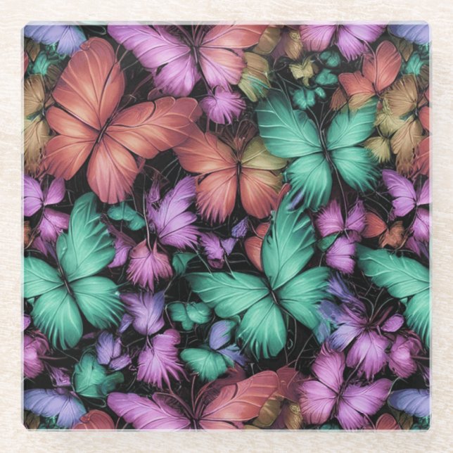 Colourful Butterflies Print Glass Coaster (Front)