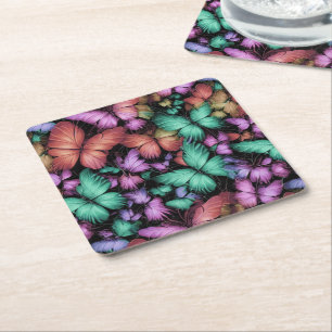 Colourful Butterflies Print Square Paper Coaster