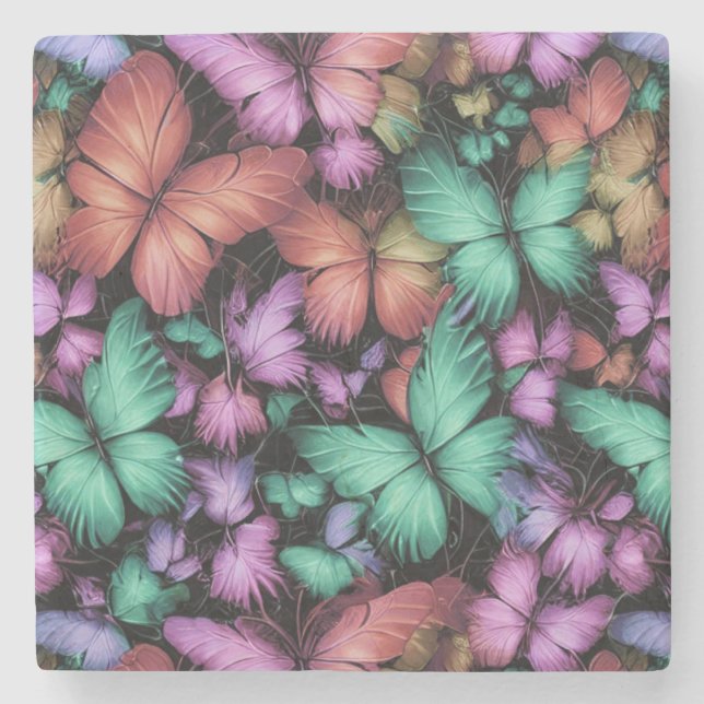 Colourful Butterflies Print Stone Coaster (Front)