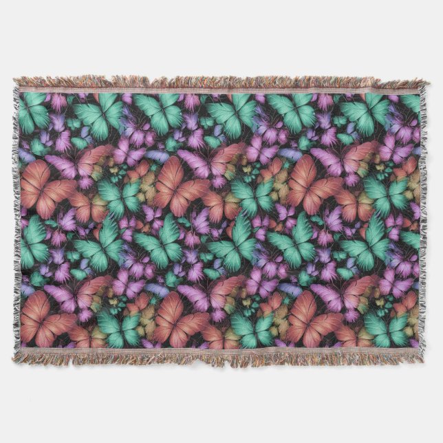 Colourful Butterflies Print Throw Blanket (Front)