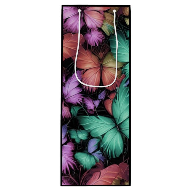 Colourful Butterflies Print Wine Gift Bag (Front)