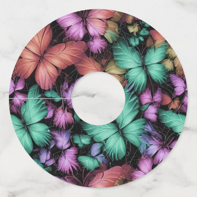 Colourful Butterflies Print Wine Glass Tag (Front)