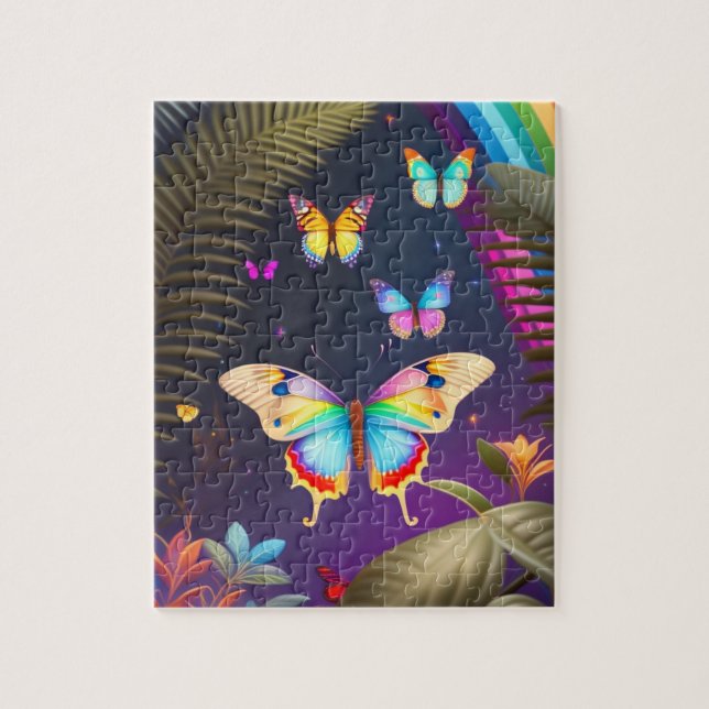 Colourful Butterflies Rainbow in a Maguc Forest Jigsaw Puzzle (Vertical)