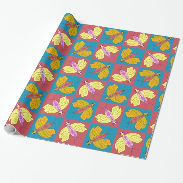 Colourful butterflies seamless pattern wrapping paper (Unrolled)