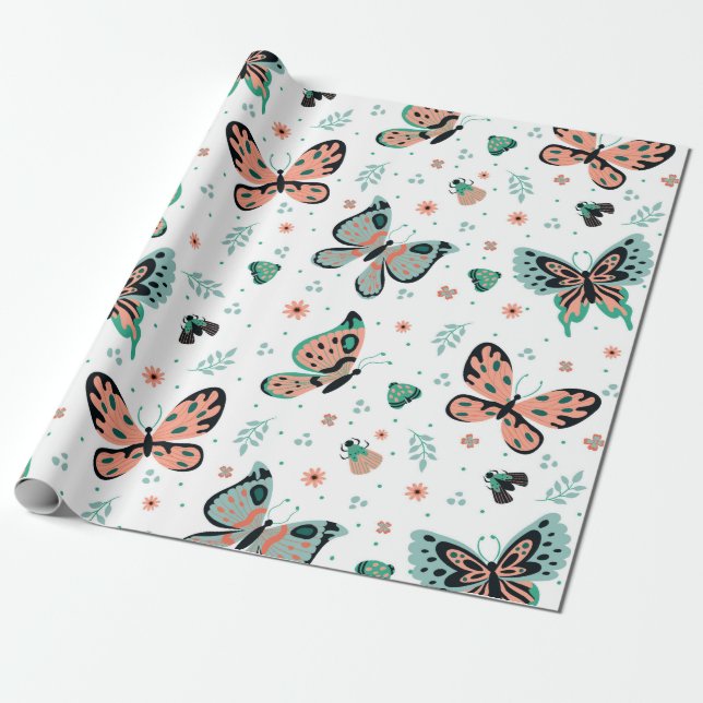 Colourful butterflies seamless pattern wrapping paper (Unrolled)