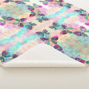 Colourful Butterflies Sherpa Blanket - Purple Pink