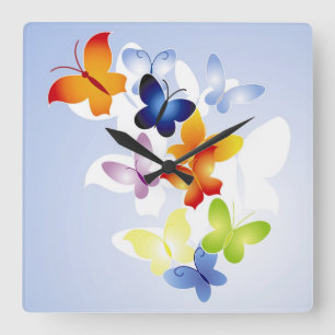 Colourful Butterflies Square Wall Clock