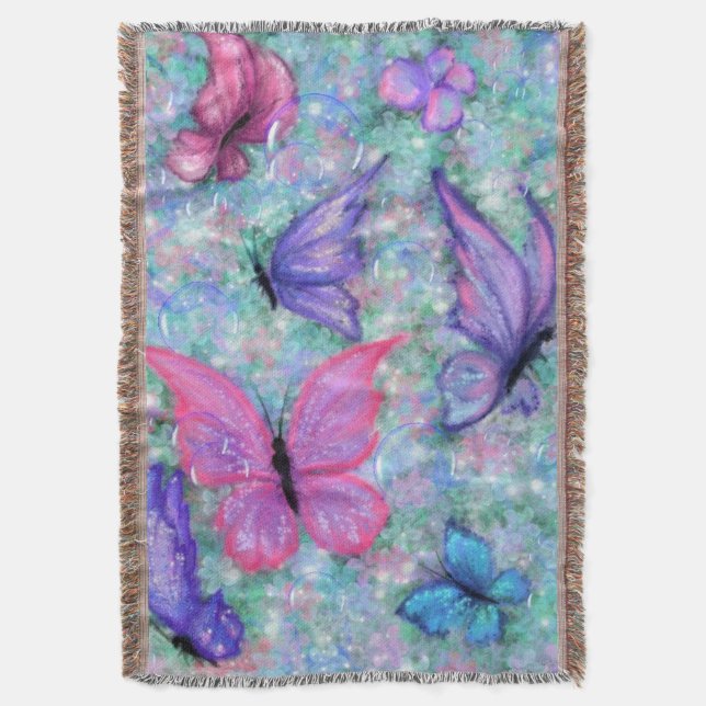 Colourful Butterflies Throw Blanket (Front Vertical)