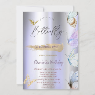 Colourful Butterflies Violet Metallic Birthday  Invitation