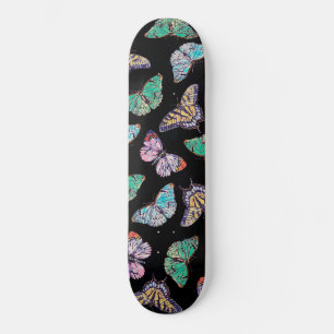 Colourful Butterflies Watercolor Painting Black Skateboard