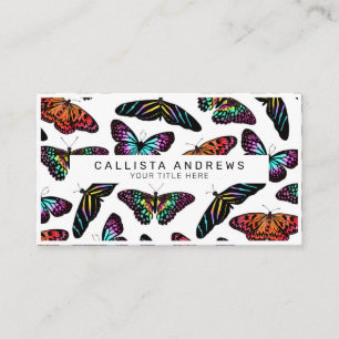 Colourful Butterflies Watercolor Pattern Monogram Business Card