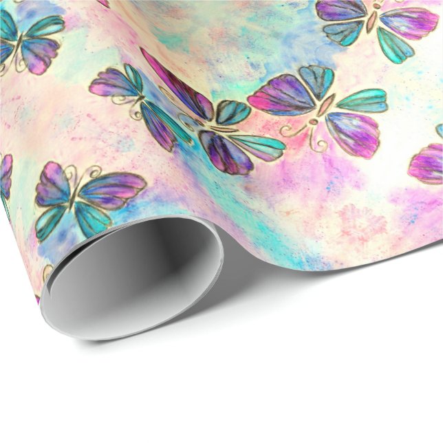 Colourful Butterflies Wrapping Paper Watercolor (Roll Corner)