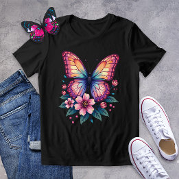 Colourful Butterfly and Floral Graphic Tee