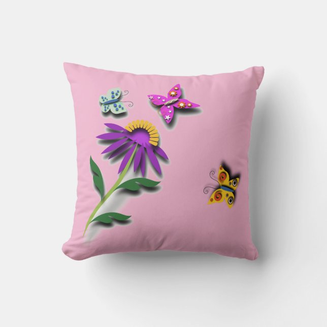 Colourful Butterfly and Flower Cushion (Front)