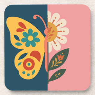 Colourful butterfly and flower Design Coaster
